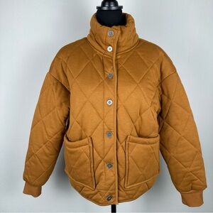 Quilted Button Up Brown Jacket Women Medium Front Pockets Lined NWOT Casual Cozy